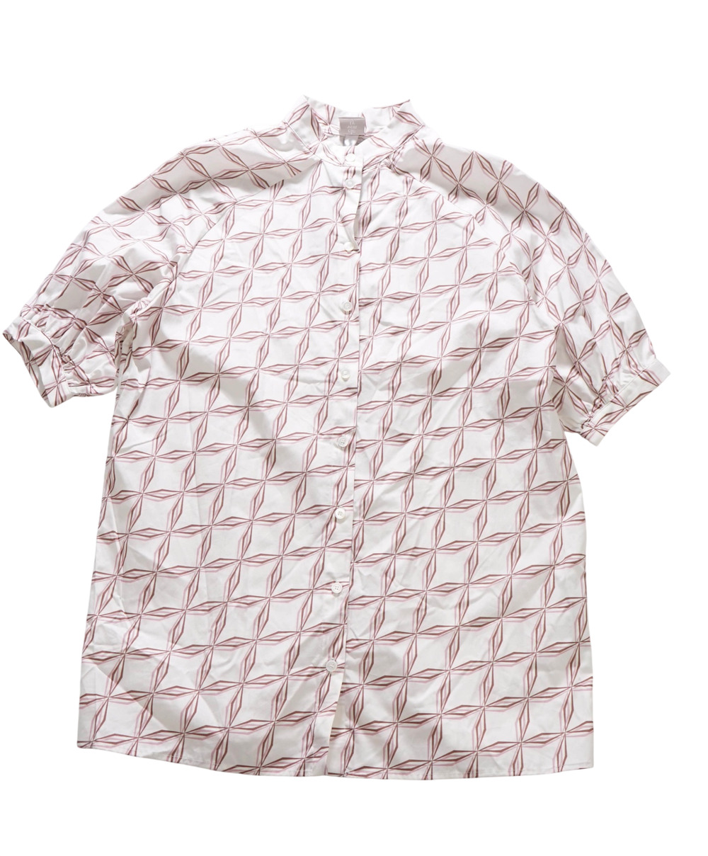 $495 ELEVENTY -White/Pink/Brown Geometric Cotton Shirt -2 US